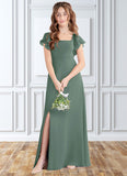 Norma A-Line Bow Chiffon Floor-Length Junior Bridesmaid Dress Eucalyptus STAP0022847