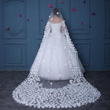 Long Tulle Ivory Wedding Veils with Hand Made Flowers, Wedding Veils STA15583
