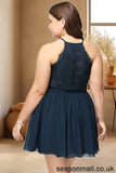Zoe A-line V-Neck Short/Mini Chiffon Lace Homecoming Dress STAP0020502