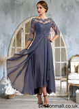 Carolyn A-Line Scoop Neck Asymmetrical Chiffon Lace Mother of the Bride Dress With Ruffle STA126P0014531
