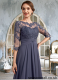 Carolyn A-Line Scoop Neck Asymmetrical Chiffon Lace Mother of the Bride Dress With Ruffle STA126P0014531