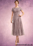 Urania A-Line Scoop Neck Tea-Length Tulle Lace Mother of the Bride Dress STA126P0014538