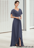 Savannah A-Line V-neck Asymmetrical Chiffon Mother of the Bride Dress With Beading Sequins STA126P0014541