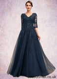 Alyson A-Line V-neck Floor-Length Tulle Lace Mother of the Bride Dress With Sequins STA126P0014543
