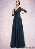 Alyson A-Line V-neck Floor-Length Tulle Lace Mother of the Bride Dress With Sequins STA126P0014543
