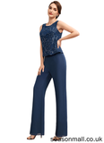 Makenna Jumpsuit/Pantsuit Scoop Neck Floor-Length Chiffon Lace Mother of the Bride Dress With Sequins STA126P0014567