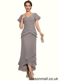 Lucille Sheath/Column V-neck Asymmetrical Chiffon Mother of the Bride Dress With Appliques Lace Cascading Ruffles STA126P0014617