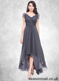 Jade A-Line V-neck Asymmetrical Tulle Mother of the Bride Dress With Ruffle Beading Sequins STA126P0014620