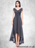 Jade A-Line V-neck Asymmetrical Tulle Mother of the Bride Dress With Ruffle Beading Sequins STA126P0014620