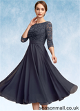 Eliana A-Line Scoop Neck Tea-Length Chiffon Lace Mother of the Bride Dress With Sequins STA126P0014621