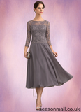 Gladys A-Line Scoop Neck Tea-Length Chiffon Lace Mother of the Bride Dress With Sequins STA126P0014622