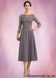 Gladys A-Line Scoop Neck Tea-Length Chiffon Lace Mother of the Bride Dress With Sequins STA126P0014622