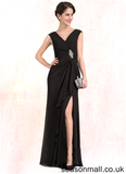 Milagros A-Line V-neck Floor-Length Chiffon Mother of the Bride Dress With Beading Split Front Cascading Ruffles STA126P0014623