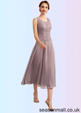 Gianna A-Line Scoop Neck Tea-Length Chiffon Lace Mother of the Bride Dress STA126P0014633
