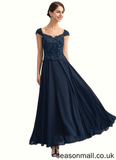EmeryPiper A-line V-Neck Ankle-Length Chiffon Lace Mother of the Bride Dress With Sequins STA126P0014637