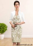 Katie Sheath/Column V-neck Knee-Length Lace Mother of the Bride Dress With Beading Sequins STA126P0014668