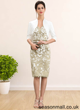 Katie Sheath/Column V-neck Knee-Length Lace Mother of the Bride Dress With Beading Sequins STA126P0014668