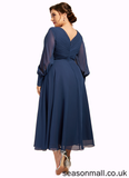 Miriam A-Line V-neck Tea-Length Chiffon Mother of the Bride Dress With Ruffle STA126P0014669