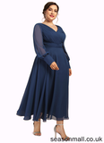 Miriam A-Line V-neck Tea-Length Chiffon Mother of the Bride Dress With Ruffle STA126P0014669