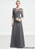 Micaela A-Line/Princess Scoop Neck Floor-Length Tulle Mother of the Bride Dress With Beading Sequins STA126P0014782