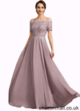 Vanessa A-Line Off-the-Shoulder Floor-Length Chiffon Lace Mother of the Bride Dress With Beading Sequins STA126P0014785