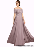 Vanessa A-Line Off-the-Shoulder Floor-Length Chiffon Lace Mother of the Bride Dress With Beading Sequins STA126P0014785