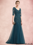 Mackenzie Trumpet/Mermaid V-neck Sweep Train Tulle Lace Mother of the Bride Dress With Beading Sequins STA126P0014804