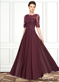 Nina A-Line Scoop Neck Floor-Length Chiffon Lace Mother of the Bride Dress With Beading Sequins STA126P0014810