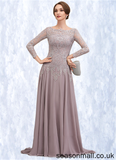 Janelle A-Line Scoop Neck Sweep Train Chiffon Lace Mother of the Bride Dress With Sequins STA126P0014819