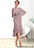 Zion Sheath/Column Scoop Neck Asymmetrical Chiffon Mother of the Bride Dress With Ruffle Lace Sequins STA126P0014826