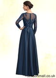 Bethany A-Line Scoop Neck Floor-Length Satin Lace Mother of the Bride Dress With Beading STA126P0014858