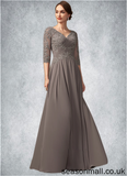 Maria A-Line V-neck Floor-Length Chiffon Lace Mother of the Bride Dress With Beading Sequins STA126P0014876