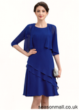 Zoe A-Line Scoop Neck Knee-Length Chiffon Mother of the Bride Dress With Cascading Ruffles STA126P0014884