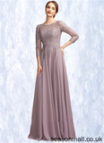 Leah A-Line Scoop Neck Floor-Length Chiffon Lace Mother of the Bride Dress With Sequins STA126P0014918