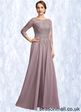 Leah A-Line Scoop Neck Floor-Length Chiffon Lace Mother of the Bride Dress With Sequins STA126P0014918