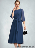 Daphne A-Line Scoop Neck Tea-Length Chiffon Mother of the Bride Dress With Ruffle Bow(s) STA126P0014954