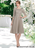 Yaritza A-Line Scoop Neck Knee-Length Chiffon Lace Mother of the Bride Dress STA126P0014955