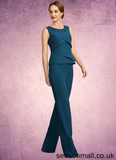 Abbey Jumpsuit/Pantsuit Scoop Neck Floor-Length Chiffon Mother of the Bride Dress With Beading Cascading Ruffles STA126P0014956