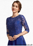 Phyllis A-Line Scoop Neck Tea-Length Chiffon Lace Mother of the Bride Dress With Sequins STA126P0014959