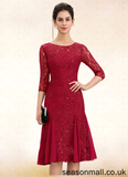Yamilet A-Line Scoop Neck Knee-Length Lace Mother of the Bride Dress With Sequins STA126P0014961