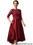 Elisa A-Line Scoop Neck Asymmetrical Satin Lace Mother of the Bride Dress With Sequins Pockets STA126P0014962