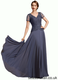 Aliyah A-Line V-neck Floor-Length Chiffon Lace Mother of the Bride Dress With Sequins STA126P0014964