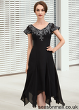 Leilani A-Line V-neck Tea-Length Chiffon Lace Mother of the Bride Dress With Sequins STA126P0014967