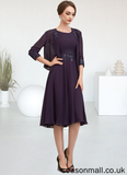 Sandy A-Line Scoop Neck Knee-Length Chiffon Lace Mother of the Bride Dress With Sequins STA126P0014968