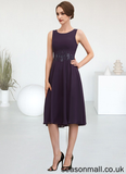 Sandy A-Line Scoop Neck Knee-Length Chiffon Lace Mother of the Bride Dress With Sequins STA126P0014968