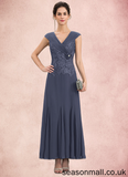 Alexandra A-Line V-neck Ankle-Length Chiffon Lace Mother of the Bride Dress With Ruffle Beading STA126P0014971