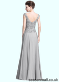 Marie A-Line V-neck Floor-Length Chiffon Mother of the Bride Dress With Appliques Lace STA126P0014974