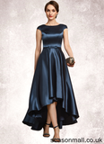 Mckenna A-Line Scoop Neck Asymmetrical Satin Mother of the Bride Dress With Bow(s) Pockets STA126P0014976