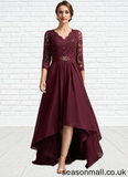 Annalise A-Line V-neck Asymmetrical Chiffon Lace Mother of the Bride Dress With Beading Sequins STA126P0014980