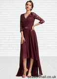 Annalise A-Line V-neck Asymmetrical Chiffon Lace Mother of the Bride Dress With Beading Sequins STA126P0014980